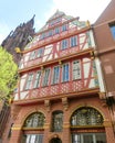 Half-timbered facade of Kaffeehaus Goldene Waage in Frankfurt am Main, Germany