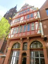 Half-timbered facade of Kaffeehaus Goldene Waage in Frankfurt am Main, Germany