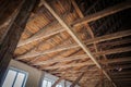 In the half-timbered house that is being renovated, the trusses are exposed Royalty Free Stock Photo