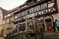 Half-timbered house of historical restaurant Vincenz Richter near Church of Our Lady, Frauenkirche, Christmas decoration in