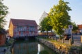 Half-timbered house on two barrel-vaulted bridge bays.