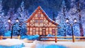 Half-timbered house at winter night in watercolor Royalty Free Stock Photo