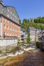 Half-timbered houses on the banks of the Rur in Monschau Royalty Free Stock Photo