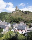 Half timbered houses and castle ruin in beautiful village of Monreal in german eifel Royalty Free Stock Photo