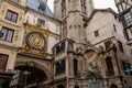 Half-timbered Houses at the street with the Great-Clock Gros-Horloge astronomical clock in Rouen, Normandy, France