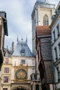 Half-Timbered Houses at the street with the Great-Clock Gros-Horloge astronomical clock in Rouen, Normandy, France