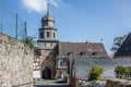 Half-timbered houses under the castle Royalty Free Stock Photo