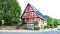 Half-timbered medieval building in the quaint village of Lorch on the banks of the Rhine River. Royalty Free Stock Photo