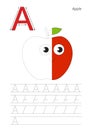 Half trace game for letter A. Funny apple. Royalty Free Stock Photo