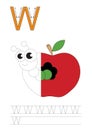 Half trace game for letter W. Apple worm. Royalty Free Stock Photo