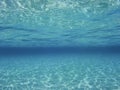 Half underwater photograph in the mediterranean sea with sandy ground