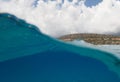 Half underwater view of a stunnig landscape in south Sardinia named Mari Pintau - italy