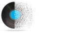 Half vinyl record dissolving into particles on white background as abstract Royalty Free Stock Photo