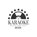 Half Vinyl Recors Framed With Stars Karaoke Premium Quality Bar Club Monochrome Promotion Retro Sign Vector Design