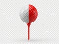 Half white half red golf ball on tee isolated on white background Royalty Free Stock Photo