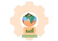 Half world with ascending graph of statistical diagram of human performance indicators on planet