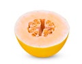 Half yellow cantaloupe melon isolated on white Royalty Free Stock Photo