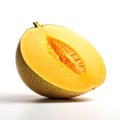 Half of a yellow melon isolated on white background. AI-generated. Royalty Free Stock Photo