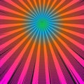 Halfdot sunburst vector background in pink, orange, blue and green color Royalty Free Stock Photo