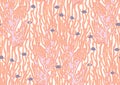 halfdrop pattern with interwined seaweed abstract floral design elements. Trendy peach fuzz, apricot crush, pink yarrow