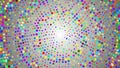 Halfton pattern Background. Circle, spiral of colored dots on white, gray background. Animation of wave motion. Particles and poin