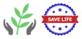 Halftone Agriculture Care Hands Icon and Distress Bicolor Save Life Stamp Seal