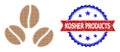 Halftone Cacao Beans Icon and Textured Bicolor Kosher Products Stamp