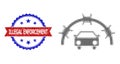 Halftone Car Jail Icon and Scratched Bicolor Illegal Enforcement Stamp