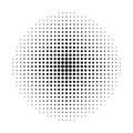 Halftone circle. Fade dot. Pop art texture. Round faded pattern. Black dots isolated on white backdrop. Halftone effect for design