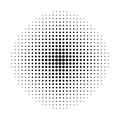 Halftone circle. Fade dot. Pop art texture. Round faded pattern. Black dots isolated on white backdrop. Halftone effect for design