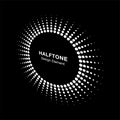 Halftone circle perspective frame. Dots logo emblem. Round border Icon using halftone circle dots raster texture. Vector Royalty Free Stock Photo