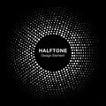 Halftone circle vector frame with white abstract random dots etic.
