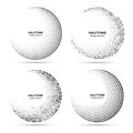 Halftone circular dotted frames set. Circle dots isolated on the white background. Logo halftone design element. Vector Royalty Free Stock Photo