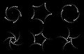 Halftone circular dotted frames set. White circle dots icons. Logo design. Halftone circle dots emblems. Vector.