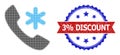 Halftone Cold Call Icon and Scratched Bicolor 3 percent Discount Stamp Seal