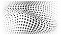 Halftone convex distorted gradient circle dots background. Horizontal bulging template halftone dots pattern. Vector