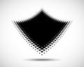 Halftone distort logo. Vector technology emblem. Halftone dots curved gradient pattern texture background