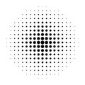 Halftone dot. Pop art circle. Round faded pattern. Raster fade texture. Black dots half tone for design comic prints. Radial fadew