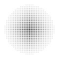 Halftone dot. Round faded pattern. Black circle isolated on white background. Design comic prints. Screentone dots. Radial point f