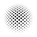 Halftone dots in radial gradient. Bulge sphere. Raster industrial.