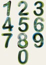 Halftone dots rounded numbers with dirty green blue black color