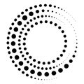 Halftone dotted speed lines circle. Geometric art in circle form. Round swirl movement symbol. Halftone circular dotted