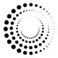 Halftone dotted speed lines circle. Geometric art in circle form. Round swirl movement symbol. Halftone circular dotted