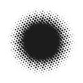 Halftone dotted vector abstract background, dot pattern in circle shape. Black comic banner isolated white backdrop