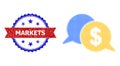 Halftone Financial Chat Icon and Textured Bicolor Markets Stamp