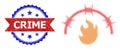 Halftone Fire Jail Icon and Textured Bicolor Crime Stamp