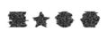 Halftone glitch geometric shapes set. Dotted star, square, circle and hexagon elements. Black noise texture objects for