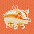 Halftone golden piggy bank collage. Mixed media retro design element in trendy magazine style. Vector illustration with