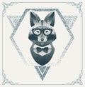 Halftone hipster fox with black Dots. Vector