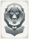 Halftone hipster lion with black Dots. Vector